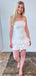 Lovely White Spaghetti Straps Square Sleeveless Ruffle Popular Short Homecoming Prom Dress, CPH195