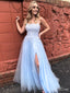 Gorgeous Spaghetti Straps Sleeveless Side Slit Lace Maxi Long Party Prom Dresses, Evening Gowns, FM289