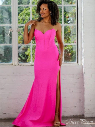 Unique Pink Mermaid Sweetheart Sleeveless Side Slit Maxi Long Party Prom Dresses, Evening Gowns, FM296