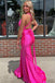 Sexy Pink Mermaid Halter V Neck Sleeveless Maxi Long Party Prom Dresses, Evening Gowns, FM297