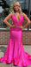 Sexy Pink Mermaid Halter V Neck Sleeveless Maxi Long Party Prom Dresses, Evening Gowns, FM297