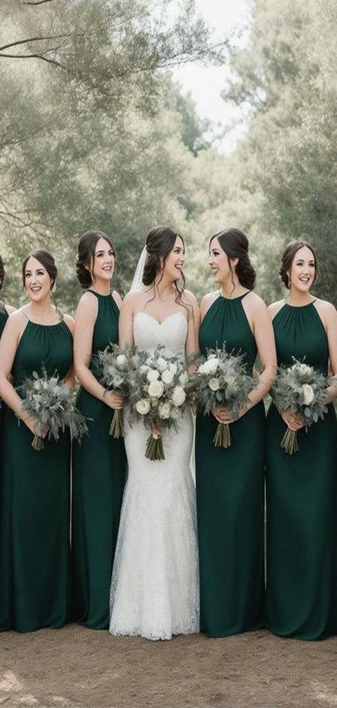 Elegant Green A-Line Halter Sleeveless Dresses for Maid of Honor, Bridesmaid Dresses, CP362