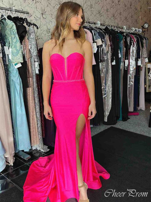 Charming Mermaid Sweetheart Sleeveless Side Slit Maxi Long Party Prom Dresses, Evening Gowns, FM300