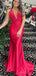 Charming Red Mermaid Halter V Neck Sleeveless Maxi Long Party Prom Dresses, Evening Gowns, FM302