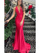 Charming Red Mermaid Halter V Neck Sleeveless Maxi Long Party Prom Dresses, Evening Gowns, FM302