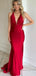 Sexy Red Mermaid Halter V Neck Sleeveless Maxi Long Party Prom Dresses, Evening Gowns, FM303