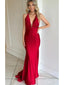 Sexy Red Mermaid Halter V Neck Sleeveless Maxi Long Party Prom Dresses, Evening Gowns, FM303