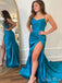 Simple Mermaid Spaghetti Straps Sleeveless Side Slit Maxi Long Party Prom Dresses, Evening Gowns, FM307