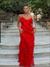 Charming Red Mermaid Spaghetti Straps Ruffle Maxi Long Party Prom Gowns,Wedding Guest Dresses,FM31