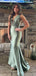 Charming Mermaid Halter V Neck Sleeveless Maxi Long Party Prom Dresses, Evening Gowns, FM309