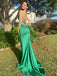 Sexy Emerald Green Mermaid V Neck Halter Lace Up Maxi Long Party Prom Gowns,Evening Dresses,FM26