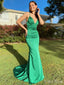 Sexy Emerald Green Mermaid V Neck Halter Lace Up Maxi Long Party Prom Gowns,Evening Dresses,FM26