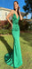 Sexy Emerald Green Mermaid V Neck Halter Lace Up Maxi Long Party Prom Gowns,Evening Dresses,FM26