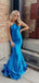 Unique Blue Mermaid Halter Sleeveless Maxi Long Party Prom Dresses, Evening Gowns, FM311