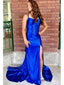 Sexy Royal Blue Mermaid Spaghetti Straps Sweetheart Sleeveless Side Slit Maxi Long Party Prom Dresses, Evening Gowns, FM313