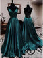 Sexy Dark Green Spaghetti Straps V Neck Sleeveless Lace Up Maxi Long Party Prom Dresses, Evening Gowns, FM315