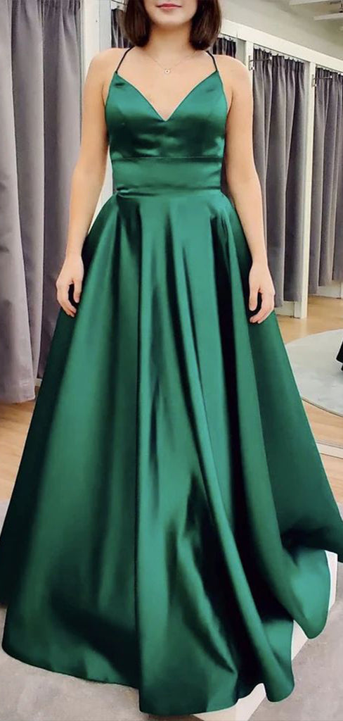 Sexy Green Spaghetti Straps V Neck Sleeveless Lace Up Maxi Long Party Prom Dresses, Evening Gowns, FM317