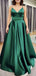 Sexy Green Spaghetti Straps V Neck Sleeveless Lace Up Maxi Long Party Prom Dresses, Evening Gowns, FM317