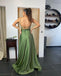 Unique Green Spaghetti Straps Sleeveless Side Slit Lace Up Maxi Long Party Prom Dresses, Evening Gowns, FM318