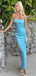 Simple Blue Mermaid Strapless Sleeveless Long Party Prom Gowns,Wedding Guest Dresses,FM33