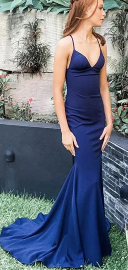 Sexy Blue Spaghetti Straps V Neck Sleeveless Maxi Long Party Prom Dresses, Evening Gowns, FM319