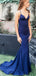 Sexy Blue Spaghetti Straps V Neck Sleeveless Maxi Long Party Prom Dresses, Evening Gowns, FM319