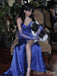 Unique Blue A-Line V-Neck Side Slit Popular Maxi Long Evening Gowns, Formal, Birthday Party, FM444