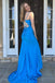 Sexy Blue Spaghetti Straps Sweetheart Sleeveless Side Slit Maxi Long Party Prom Dresses, Evening Gowns, FM321