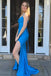 Sexy Blue Spaghetti Straps Sweetheart Sleeveless Side Slit Maxi Long Party Prom Dresses, Evening Gowns, FM321