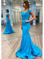 Elegant Blue Off Shoulder V Neck Sleeveless Maxi Long Party Prom Dresses, Evening Gowns, FM323