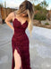 Sexy Red Mermaid Spaghetti Strap Side Slit Lace Popular Maxi&nbsp;Long Evening Gowns, Formal, Birthday Party, FM448