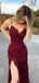 Sexy Red Mermaid Spaghetti Strap Side Slit Lace Popular Maxi&nbsp;Long Evening Gowns, Formal, Birthday Party, FM448