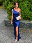 Elegant Blue Mermaid One-Shoulder Side Slit Popular Maxi Long Evening Gowns, Formal, Birthday Party, FM443