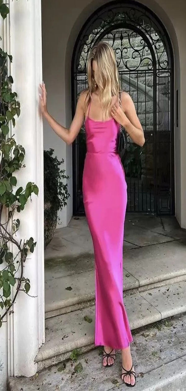 Sexy Mermaid Spaghetti Straps Lace Up Maxi Long Party Prom Gowns,Wedding Guest Dresses,FM34