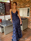 Elegant Blue Mermaid Spaghetti Strap Lace Popular Maxi Long Evening Gowns, Formal, Birthday Party, FM442