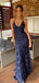 Elegant Blue Mermaid Spaghetti Strap Lace Popular Maxi&nbsp;Long Evening Gowns, Formal, Birthday Party, FM442