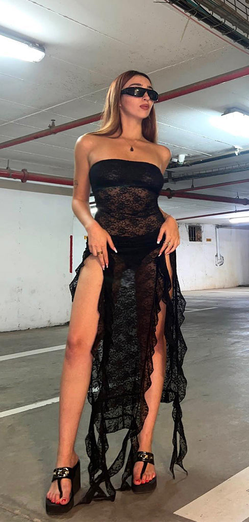 Sexy Black Mermaid Strapless Side Slit Popular Maxi Long Evening Gowns, Formal, Birthday Party, FM438