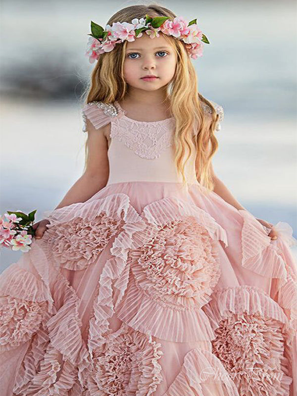 Lovely Pink Ball Gown Scoop Sleeveless Applique Cheap Flower Girl Dresses, Princess Dresses CPF92