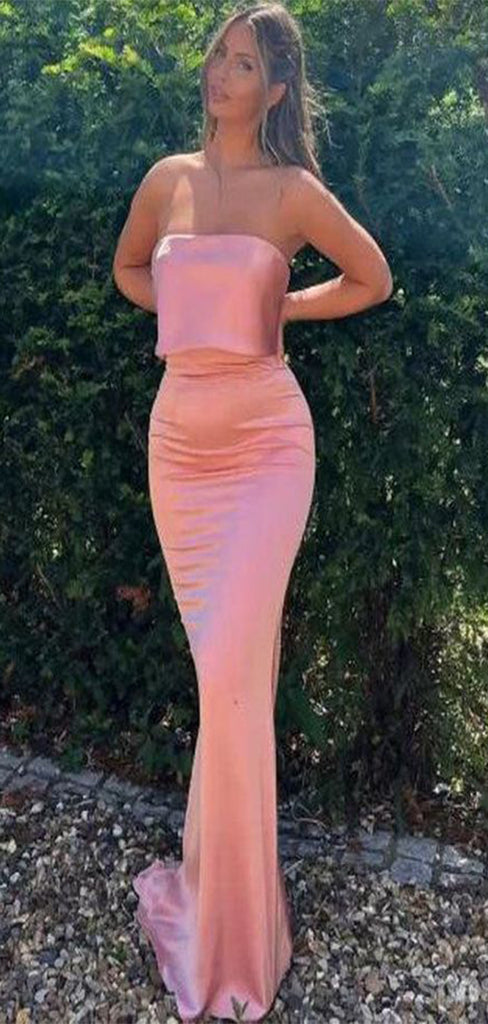 Sexy Pink Mermaid Strapless Popular Maxi Long Evening Gowns, Formal, Birthday Party, FM451