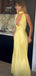 Sexy Yellow Mermaid V-Neck Popular Maxi Long Evening Gowns, Formal, Birthday Party, FM450