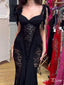 Sexy Black Mermaid Lace Popular Maxi Long Evening Gowns, Formal, Birthday Party, FM452