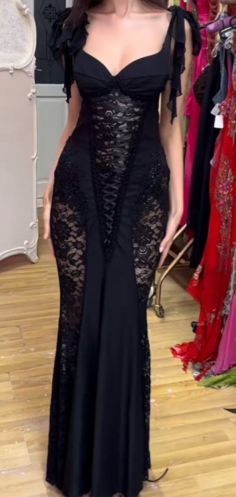 Sexy Black Mermaid Lace Popular Maxi&nbsp;Long Evening Gowns, Formal, Birthday Party, FM452