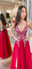 Sexy Red A-Line Spaghetti Strap Side Slit Lace Popular Maxi&nbsp;Long Evening Gowns, Formal, Birthday Party, FM449