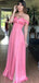 Sexy Pink A-line off-Shoulder Side Slit Popular Maxi Long Evening Gowns, Formal, Birthday Party, FM455