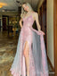 Elegant Pink Mermaid Spaghetti Strap Lace Side Slit Popular Maxi Long Evening Gowns, Formal, Birthday Party, FM457