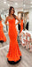 Unique Orange Mermaid Sweetheart Spaghetti Straps Beading Maxi Long Party Prom Gowns,Evening Dresses,FM39