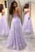 Gorgeous Purple Spaghetti Straps V Neck Sleeveless Lace Maxi Long Party Prom Dresses, Evening Gowns, FM359