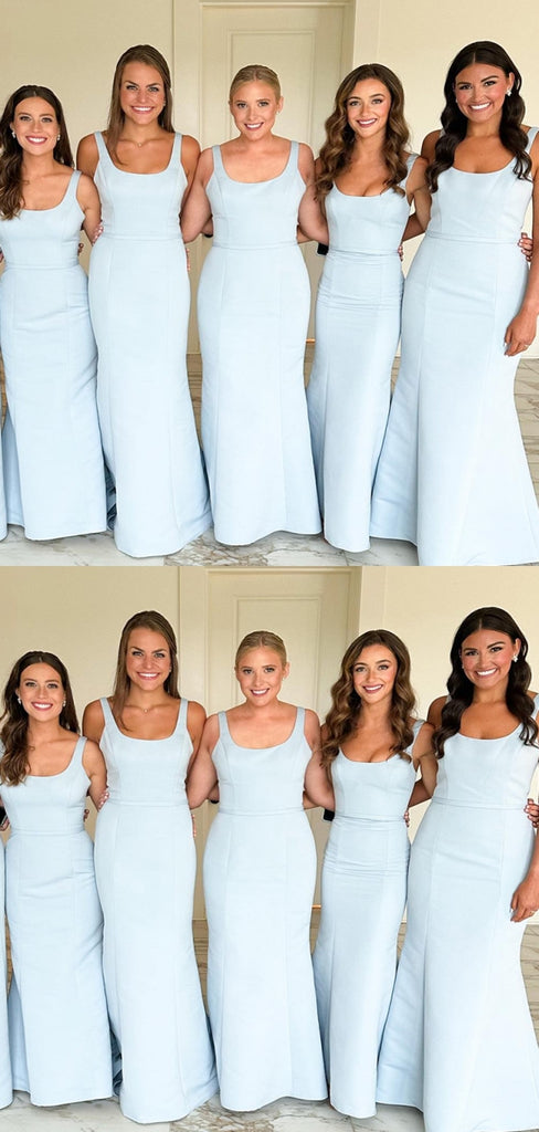 Simple Cheap Baby Blue Mermaid Scoop Long Dresses for Maid of Honor, Bridesmaid Dresses, CP359