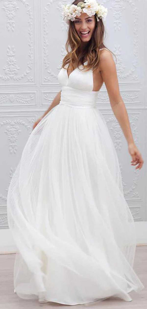 Romantic Spaghetti Straps V Neck Sleeveless Popular Long Bridal Dress, Wedding Dresses, CPD174