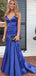 Sexy Blue Mermaid Spaghetti Straps V Neck Sleeveless Maxi Long Party Prom Dresses, Evening Gowns, FM369